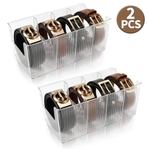 Acrylic Belt Organizer with Adjustable 4 Compartments - Clear Stackable Storage for Closet and Drawer,2 Pcs