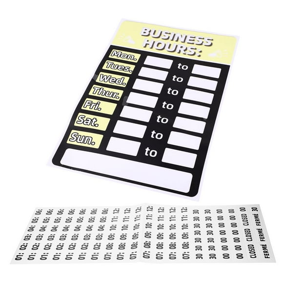 HLONK 1 Set Business Hours Sign Business Time Sign Store Hours Sign with Time Stickers