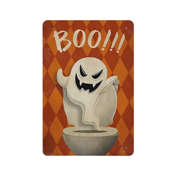 Boo Toilet tin sign, Horror Halloween Bathroom tin sign, Spooky Wall Art, Funny Boo Bathroom Print, Retro style, farmhouse decoration, home, bar, restaurant, garage, tin sign 12x16 inches