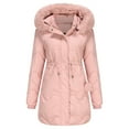 thumbnail image 2 of Idoravan Womens Puffer Jackets Sale Women's Fashionable Long Sleeved Solid Color Hoodie with Pockets, Cotton Jacket, Long Sleeved Cotton Jacket Pink XL, 2 of 5