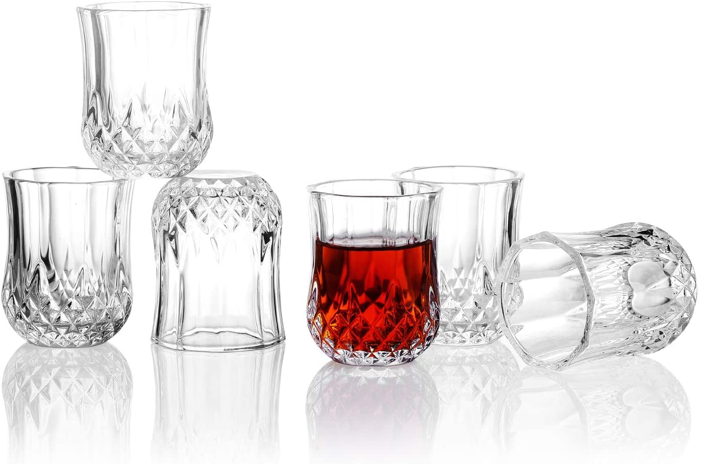Cocktail Glasses/Liquor Glasses/1.75oz Mini Shot Glass Set of 6/Clear Shot Glasses/Cordial Glasses/Super Cute Ornate Shot Glasses/Heavy Base Shot Glasses
