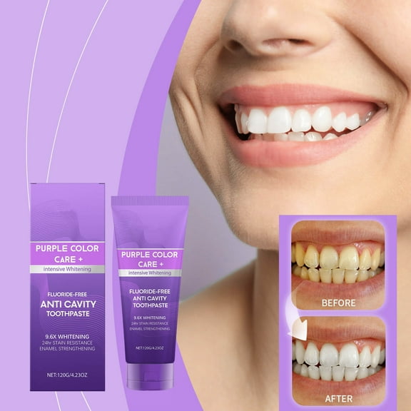 HYLLai Color-Correcting Brightening Toothpaste, Purple Formula for Stain Removal, Enamel Safe, Mint Fresh, 120g