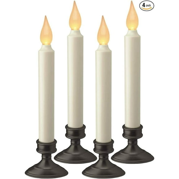Xodus Innovations FPC1205A-4 Battery Operated LED Window Candle, Dusk to Dawn Light Sensor, Aged Bronze Base, Amber Flicker Flame (4 Pack)