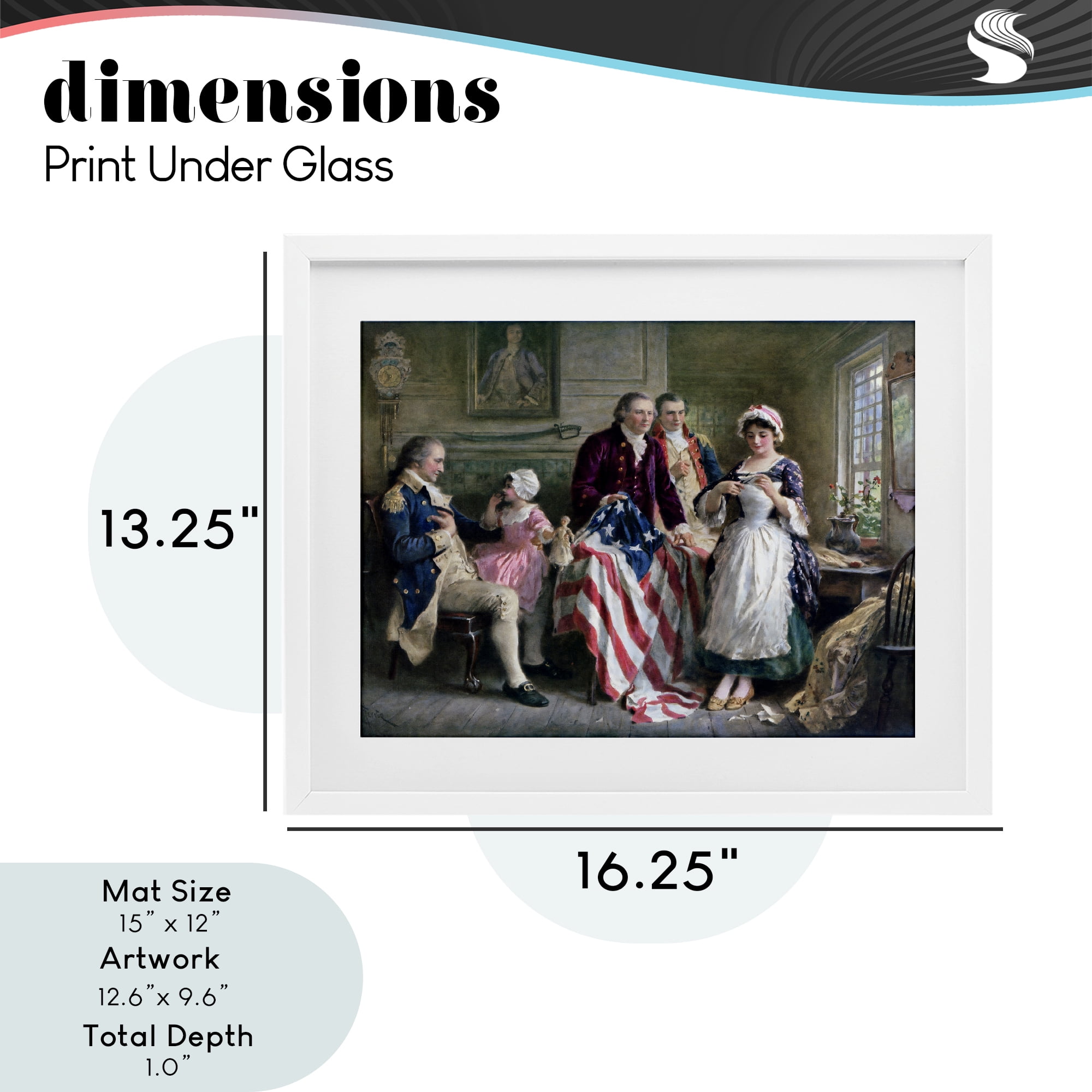 Historical Betsy Ross White Framed Print Under Glass, design by Arlington Prints