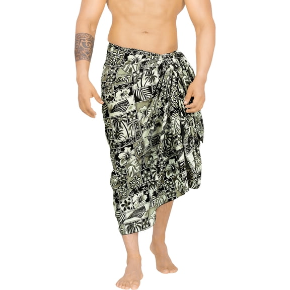 HAPPY BAY Men's Pareo Standard Surfing Sarong Full Beach Wrap One Size Ebony, Tropical Summer Vacation Aloha