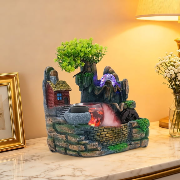 Indoor Water Fountain Resin Rockery Waterfall Landscape Tabletop Ornament