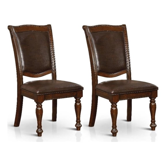 Furniture of America Alstroemeria Wood Side Chair in Brown Cherry (Set of 2)