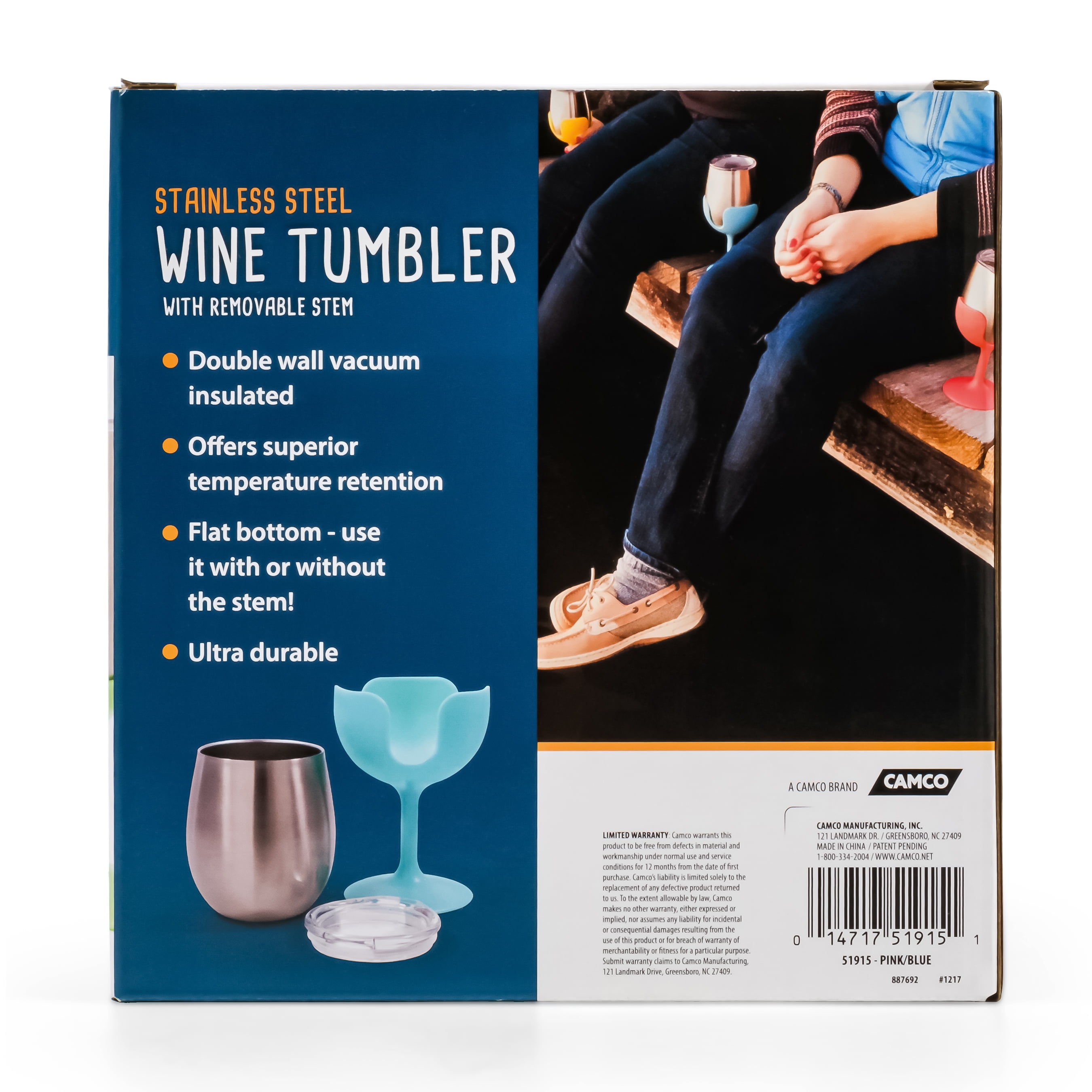 Camco 51915 Pink & Blue Wine Tumbler Set
