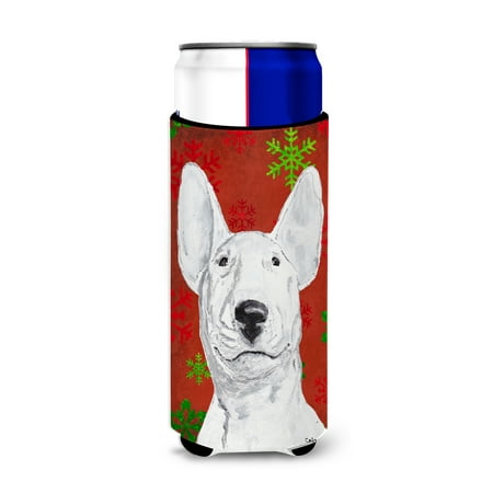 

Caroline s Treasures SC9590MUK Bull Terrier Red Snowflakes Holiday Ultra Hugger for slim cans Slim Can multicolor