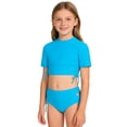 thumbnail image 2 of Tween Swimsuits for Girls Short Sleeve Crop Top Two Piece Girls' Swimwear with Chest Pad Bathing Suits for Tween Girls 13-14 Years, 2 of 6