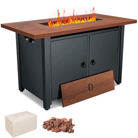 UOKRR 43" Fire Pit Table, 50,000 BTU Steel Gas Fire Pit for Outside Large Storge