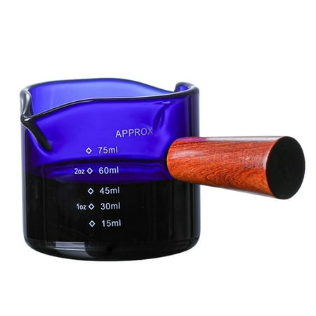 

huoge Measuring Shot Glass | Double Spouts Expresso Shots Cup | Measuring Milk Cup with Wood Handle 75ML High Borosilicate Glass