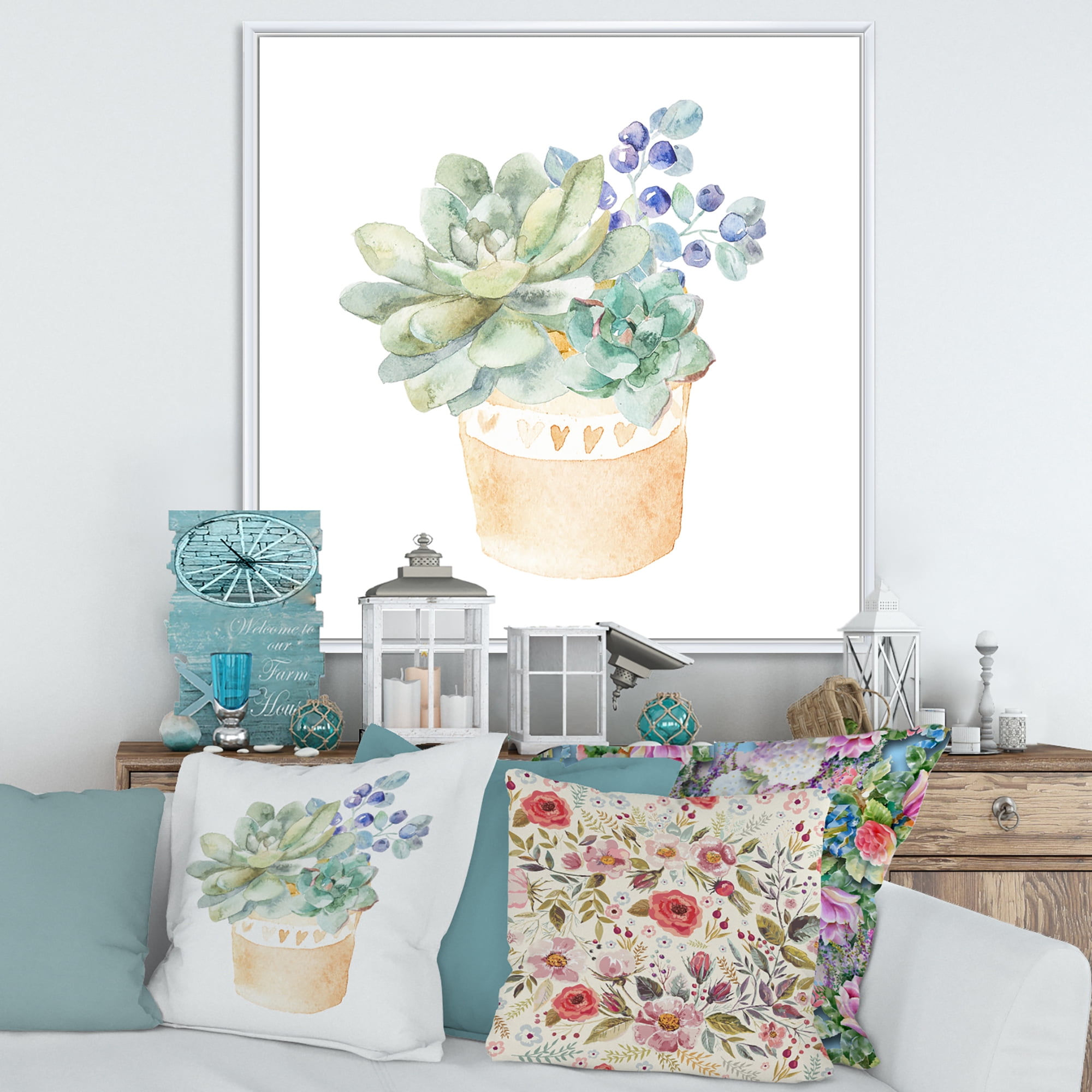 Designart 'Succulent Flower In Terracotta Clypot II' Traditional Framed Canvas Wall Art Print
