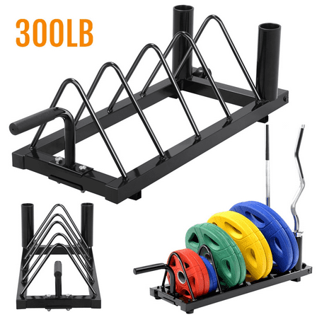 Topeakmart Horizontal Barbell Bumper Plate Storage Rack with Handle and Wheels