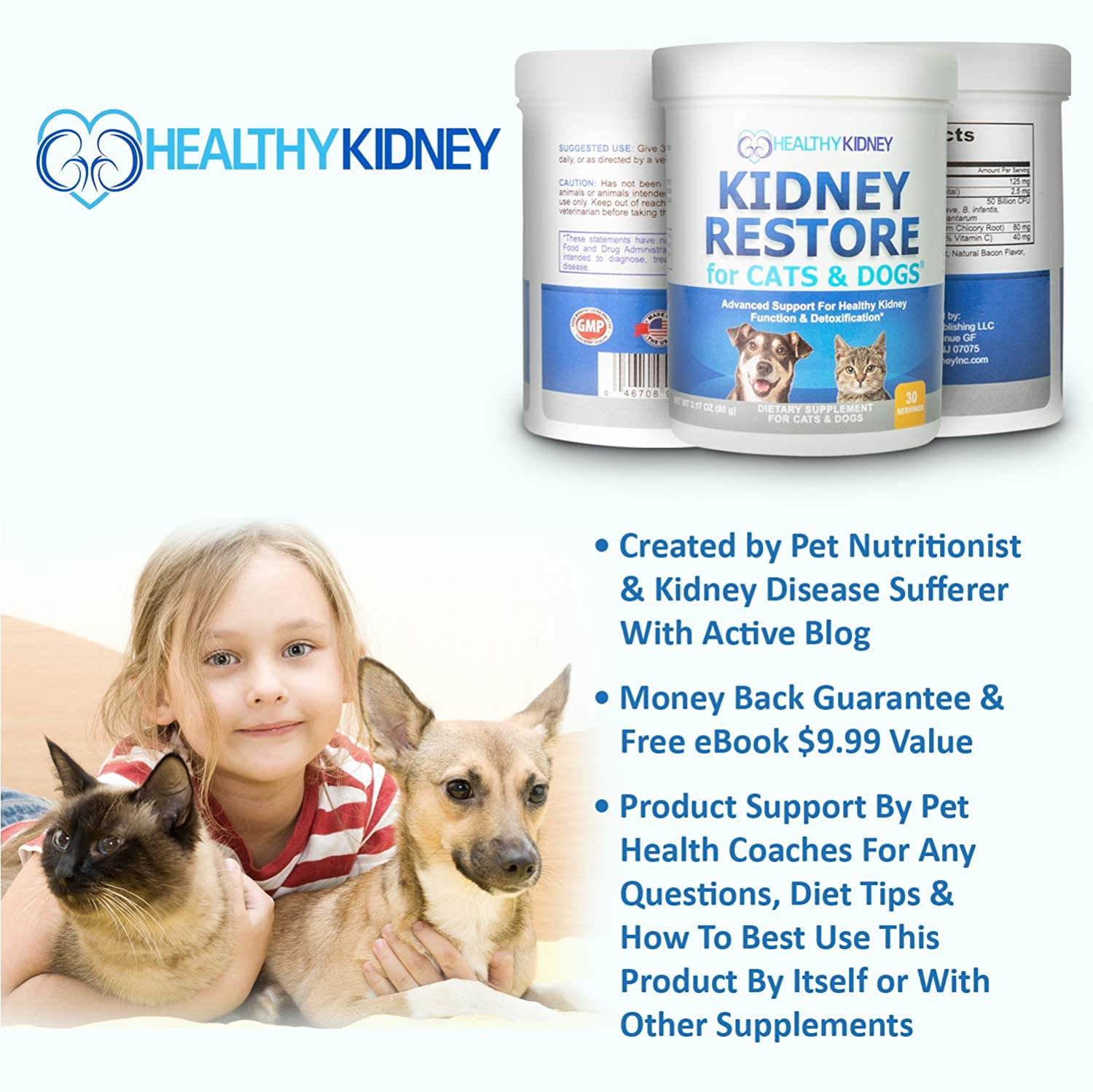 Kidney Restore Veterinary Dietary Health Supplement for Cats Dogs Supports Kidney Function 1 Jar 30 Servings Walmart