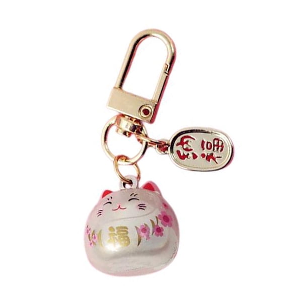 Japanese Style Cute Lucky Cats with Bells Keychain Bag Charm Metal Car Keyring Pendant Ornament for Women and Men Gift