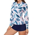 thumbnail image 4 of Women Two Rash Guard Long Sleeve Swimsuits 50+ Swim Shirt Bathing Suit with Boyshort Bottom White 2XL, 4 of 6