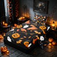thumbnail image 2 of Homewish Halloween Ghost Bat Twin Sheets, Cute Witch Hat Cat Bedding, Black Orange, 3-Piece (1 Flat Sheet, 1 Fitted Sheet and 1 Pillowcase), 2 of 6
