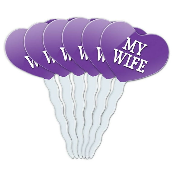 Wife Heart Love Cupcake Picks Toppers - Set of 6