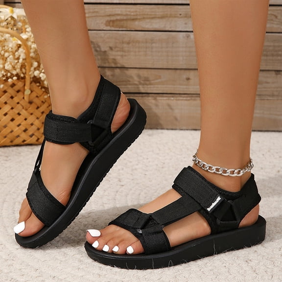 KEVCHE Leather Sandals for Women, Open Toe Adjustable Ankle Strap Slingback Platform Sandals, Wide Width Strappy Summer Casual Dressy Beach Vacation Shoes, Lightweight Chunky Sole Walking Sandals