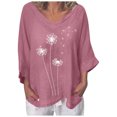 thumbnail image 1 of Blouse pour Femmes Col en V Manches 3/4 Coton Lin avec Imprimé Pissenlit, 1 of 4