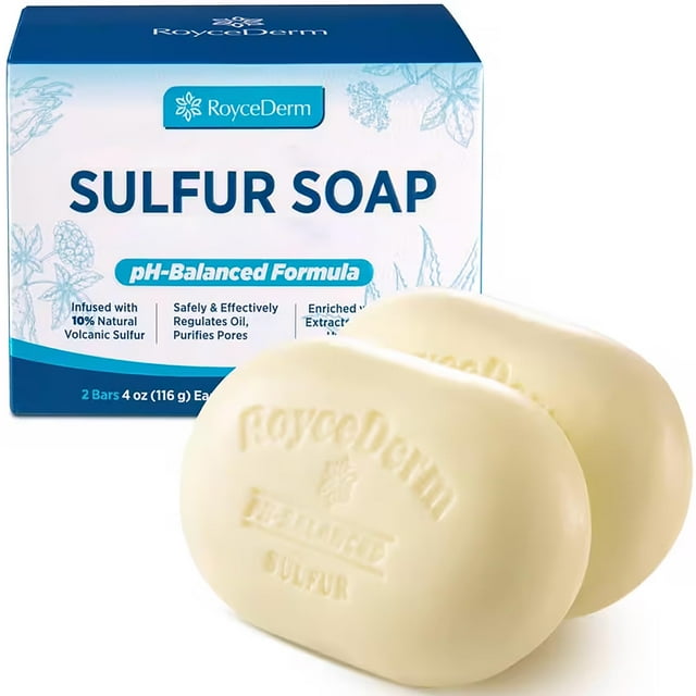 Aceite de árbol de té Soap Roycederm Sulfur con 10% de azufre volcánico, 2 barras