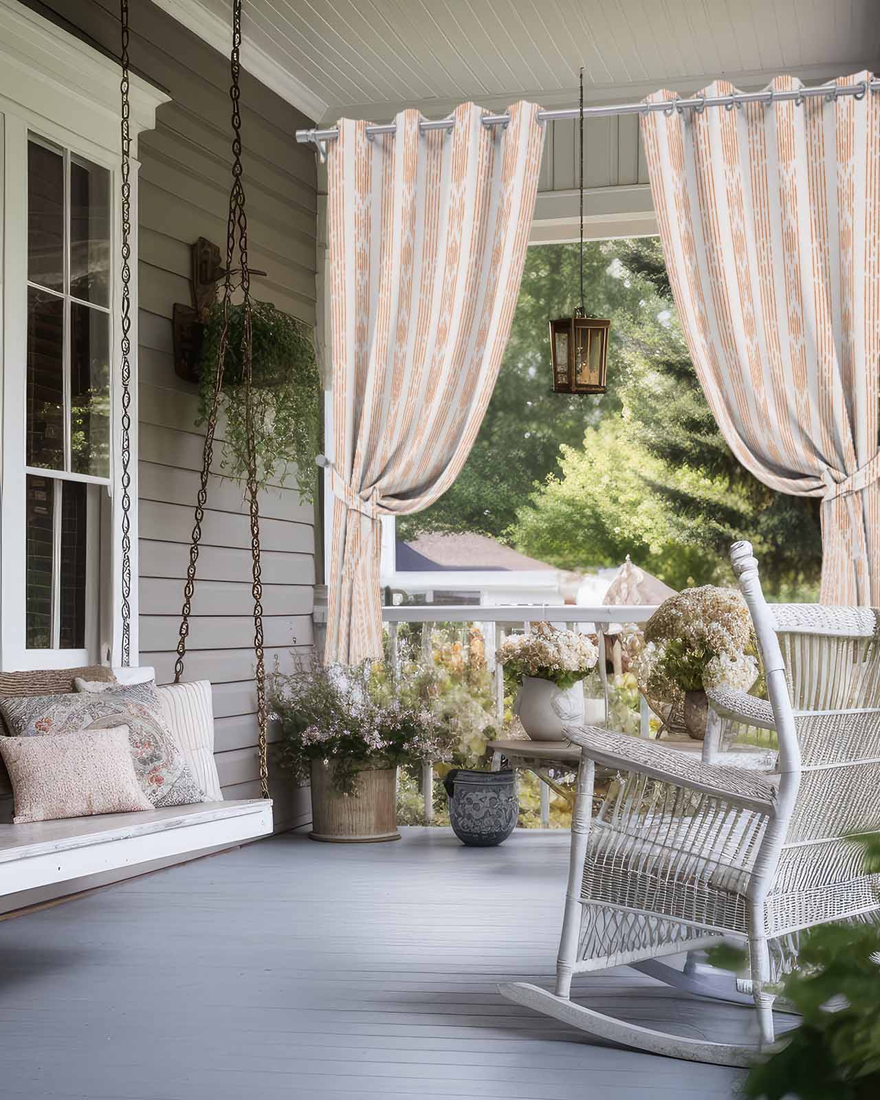 Orange Stripe Outdoor Curtains for Patio, Modern Abstract Art Vertical Stripes Beige Privacy Drapes Grommet Waterproof Outside Curtains for Porch/Cabana/Balcony 54"x 108", 2 Panel