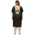 thumbnail image 6 of Owlce plus size boho dress for women casual summer floral print tassels 3/4 sleeve V-neck babydoll short beach dress (x-large, black), 6 of 6