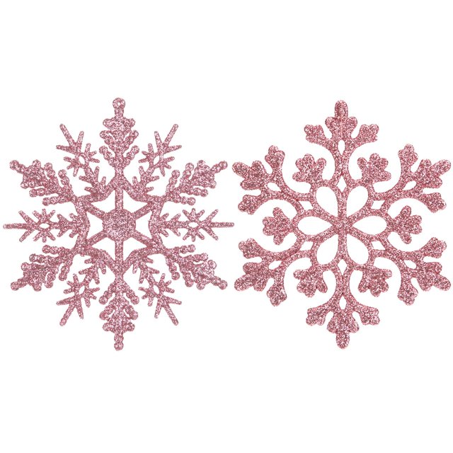 Sea Team Adornos navideños de plástico con Copos de Nieve con Purpurina, Decoraciones para árboles de Navidad, 4 Pulgadas, Juego de 36 Rosas