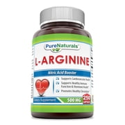 Pure Naturals L-Arginine 500 Mg Per Serving 250 Capsules Supplement | Amino Acid Supplement for Men & Women | Non-GMO | Gluten Free