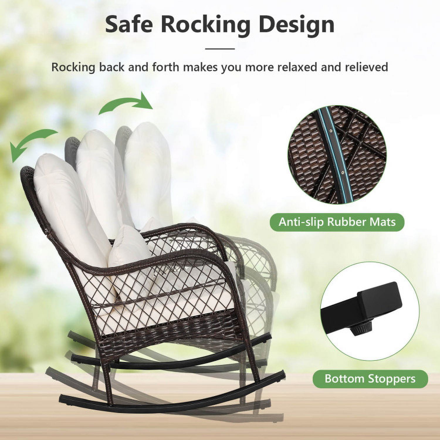 Aimee Lii Outdoor Rocking Chair with Cushion, Wooden Patio Rocker Chair for Lawn, Porch and Garden, White