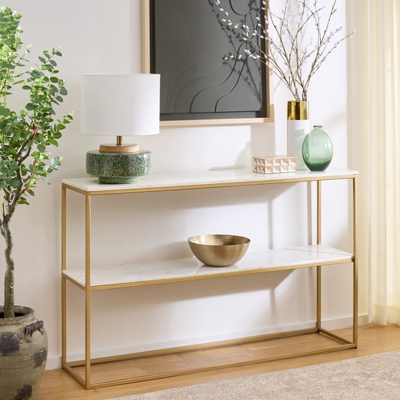 Safavieh Kenna Modern 1 Shelf Marble Console Table, White Marble/Gold