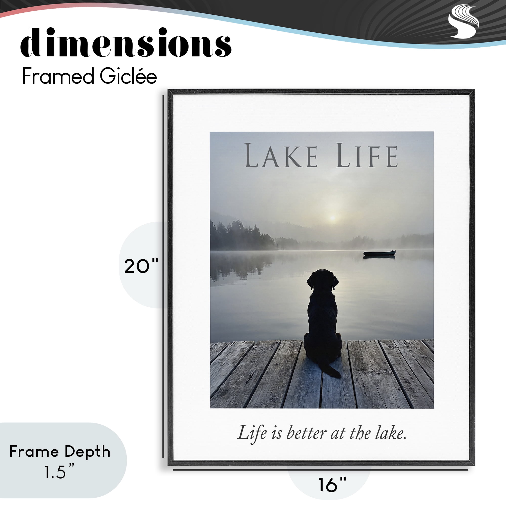 Stupell Industries Lake Life with Dog Black Framed Giclee Art, design by A Barefoot Stylist