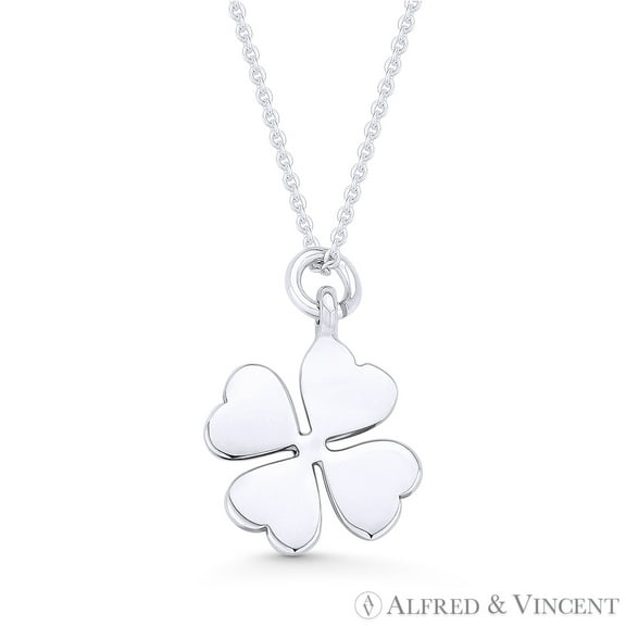 4-Leaf Shamrock Irish Luck Charm Pendant & Cable Chain Necklace in .925 Sterling Silver