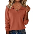 thumbnail image 4 of Women Polo V Neck Lightweight Warm Fall Sweaters Long Sleeve Collared Lapel Pullover,Basic Knit Business Casual Work Office Top,2026 Fall Trendy Cozy Fashion Outfits,Dressy Cute Clothing Orange, 4 of 5
