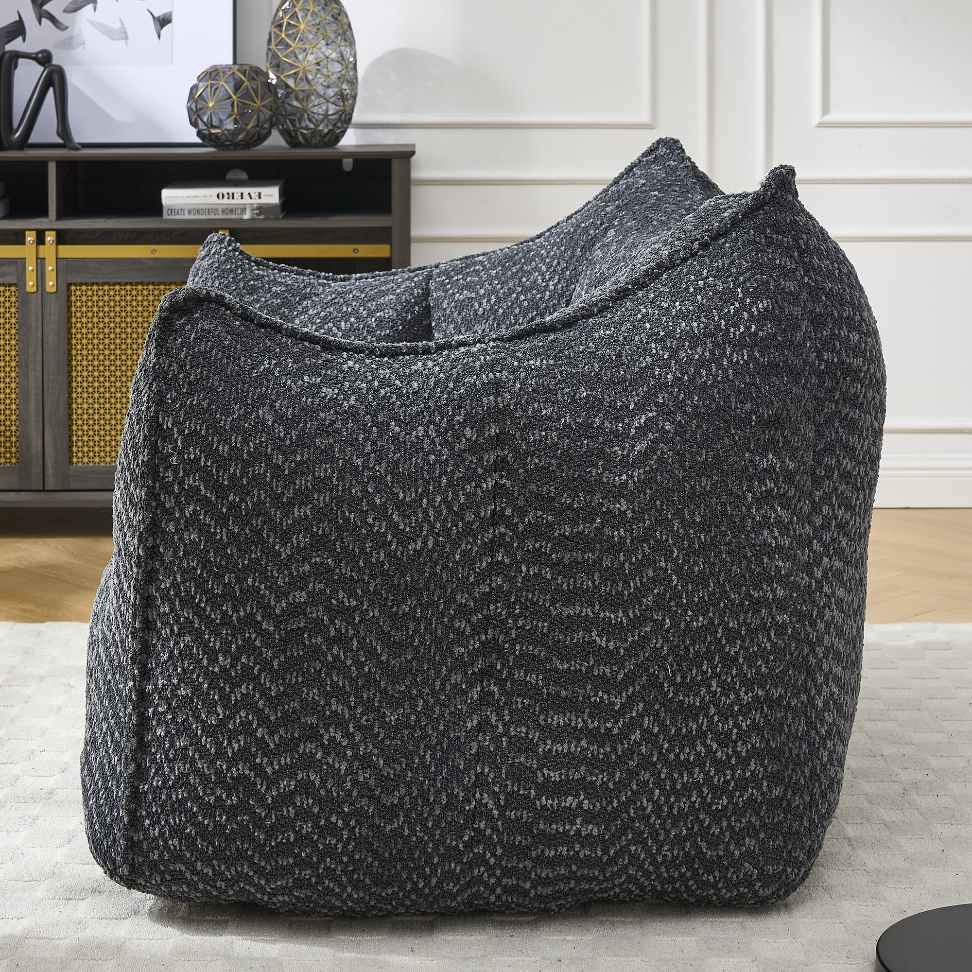 Newest Bean Bags Chairs for Adults, Large Comfy Corduroy Beanbag Couch with Armrests Shell-Shaped Lazy Floor Sofa for Living Room, Bedroom, Gaming, Reading, Grey