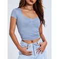 thumbnail image 6 of Douhoow Women's Slim Fit Crop Tops Casual Solid Color Low Cut Short Sleeve Tight Tee Shirt Basic Streetwear, 6 of 8