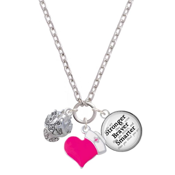 Delight Jewelry Silvertone Lighthouse, Ship Wheel, Anchor Spinner - Hot Pink Heart Nurse Strong Zoe Necklace
