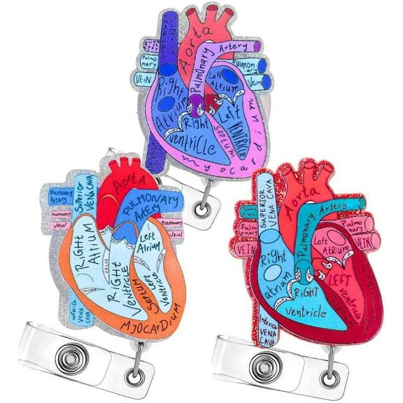 YJ Premiums 3pcs Cardiac Heart Phlebotomy Badge Reel Holder Retractable with ID Name Card Tag Clips