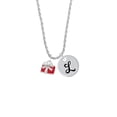 thumbnail image 2 of Delight Jewelry Silvertone Small Red Enamel Present Silvertone Script Initial Disc - L - Charm Necklace, 20"+3", 2 of 4