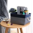 thumbnail image 6 of PiccoCasa Canvas Foldable Cube Containers Striped Storage Baskets with Rope Handles, Navy Blue Medium, 6 of 6