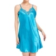 thumbnail image 3 of Defitshape Women's Silk Nightgown Summer Lace Short Pajama Dresses Satin Sleep Dress V Neck Spaghetti Strap Chemises Backless Sleepwear Sleeveless Nightie Sexy Lingerie Peacock Blue X-Large, 3 of 5