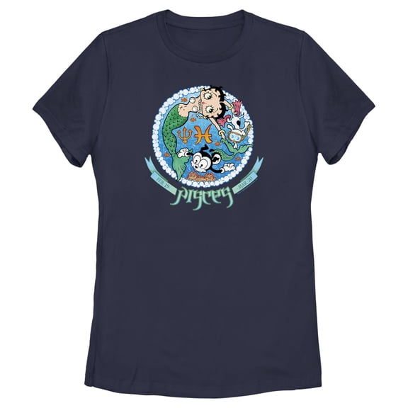 Women's Betty Boop Pisces Zodiac Graphic Tee Navy Blue Medium