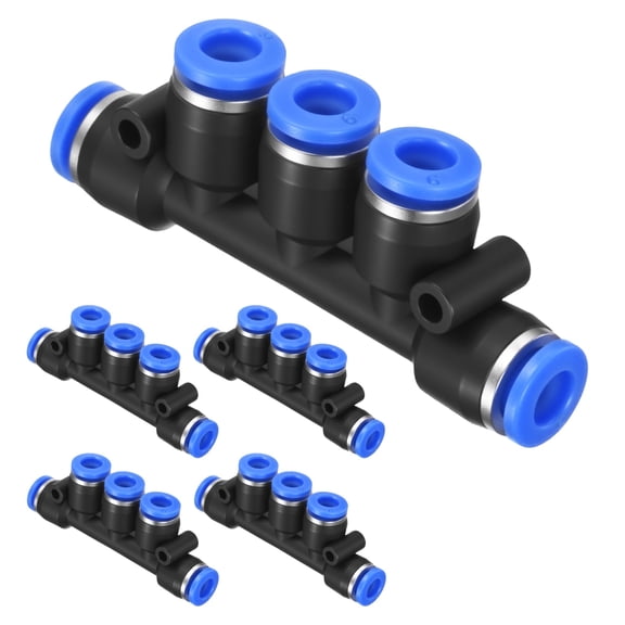Uxcell 5-Pack Inline Manifold Union Fitting, 5 Way 6mm(1/4") OD Plastic Pneumatic Push to Connect Tube Fittings