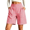 thumbnail image 2 of Yutgune Womens Bermuda Shorts High Waisted Elastic Back Wide Leg Plaid Summer Shorts with Pockets, 2 of 7