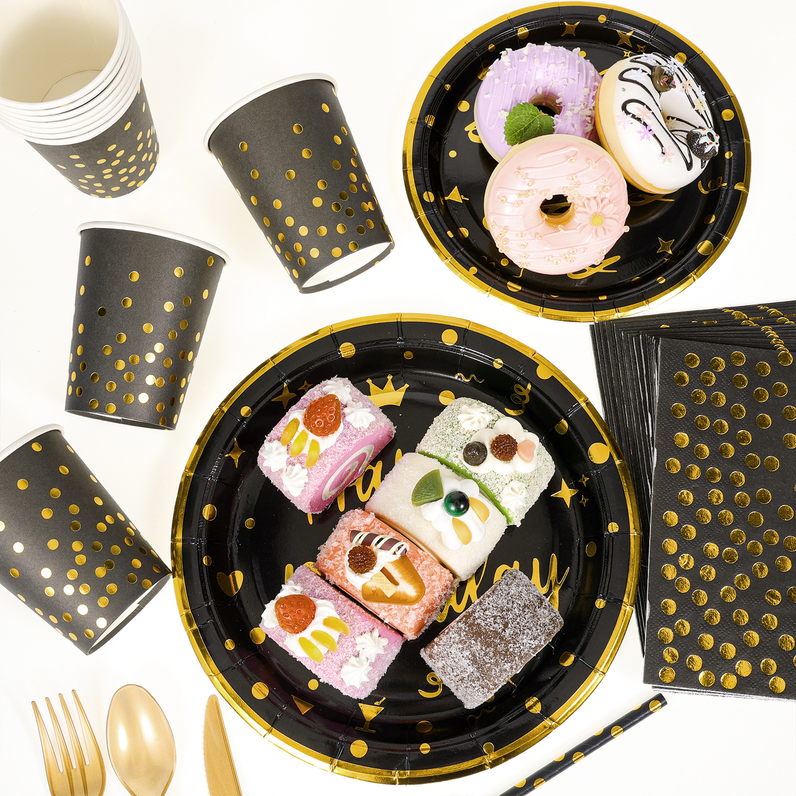 VETPW 201-Piece Black and Gold Tableware Party Set photo 6