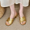 thumbnail image 3 of Women's Summer Sandals Crocodile Pattern Golden Flat with Mule Fashion Beach Sandals Non-slip Rubber Ladies Middle Heel Slippers, 3 of 6