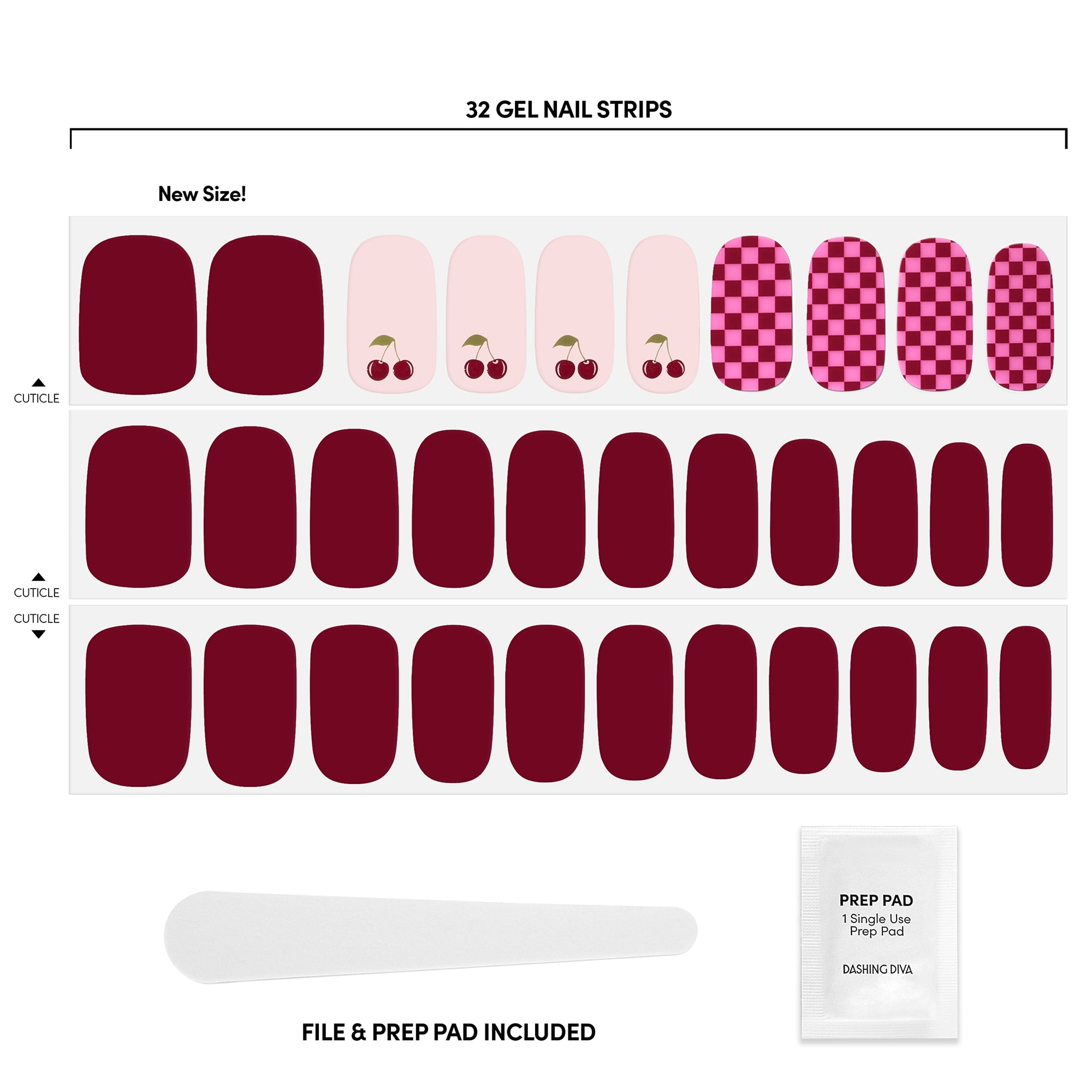 Dashing Diva Gloss Gel Nail Strips, Cha Cha Cherry, 32 Count