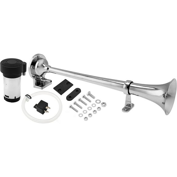 Vixen Horns Loud Single Trumpet Train Air Horn with One Compressor Full Complete System/Kit Chrome 12V VXH1400C