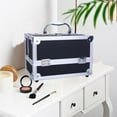 thumbnail image 2 of Zimtown Portable Aluminum Makeup Storage Case Train Case Bag with Mirror Lock Silver Jewelry Box Black, 2 of 8